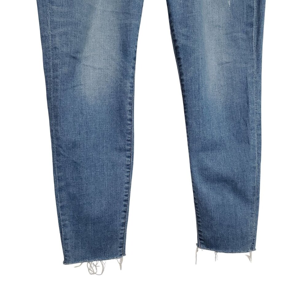 J Crew Size 31 Jeans Toothpick Distressed Mid Rise Skinny Stretch Denim Raw Hem - Picture 4 of 14